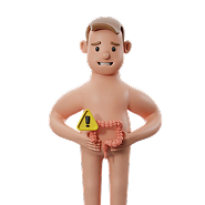 Ilustración de una persona sosteniendo su abdomen bajo, señal de malestar.